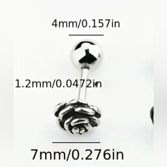 Stainless Steel Rose Flower Shape Ear Piercing Jewelry Unisex - Picture 3 of 4